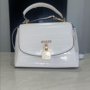 New!! ✨ “Guess” White Croc-Embossed Satchel- White Faux Leather Crossbody Bag